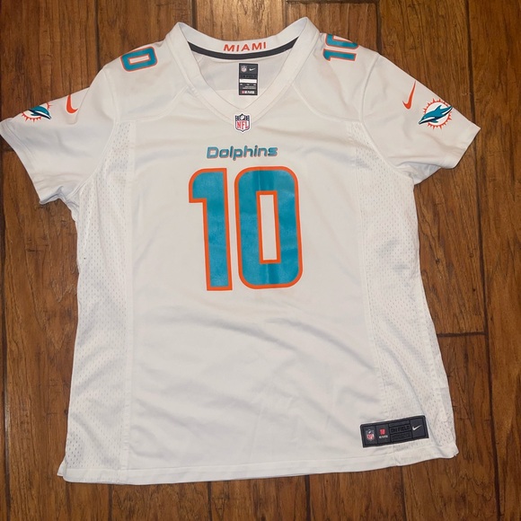 NFL Miami Dolphins White and Aqua Jersey top woman’s XXL Hill #10 EUC FOOTBALL - Picture 1 of 8